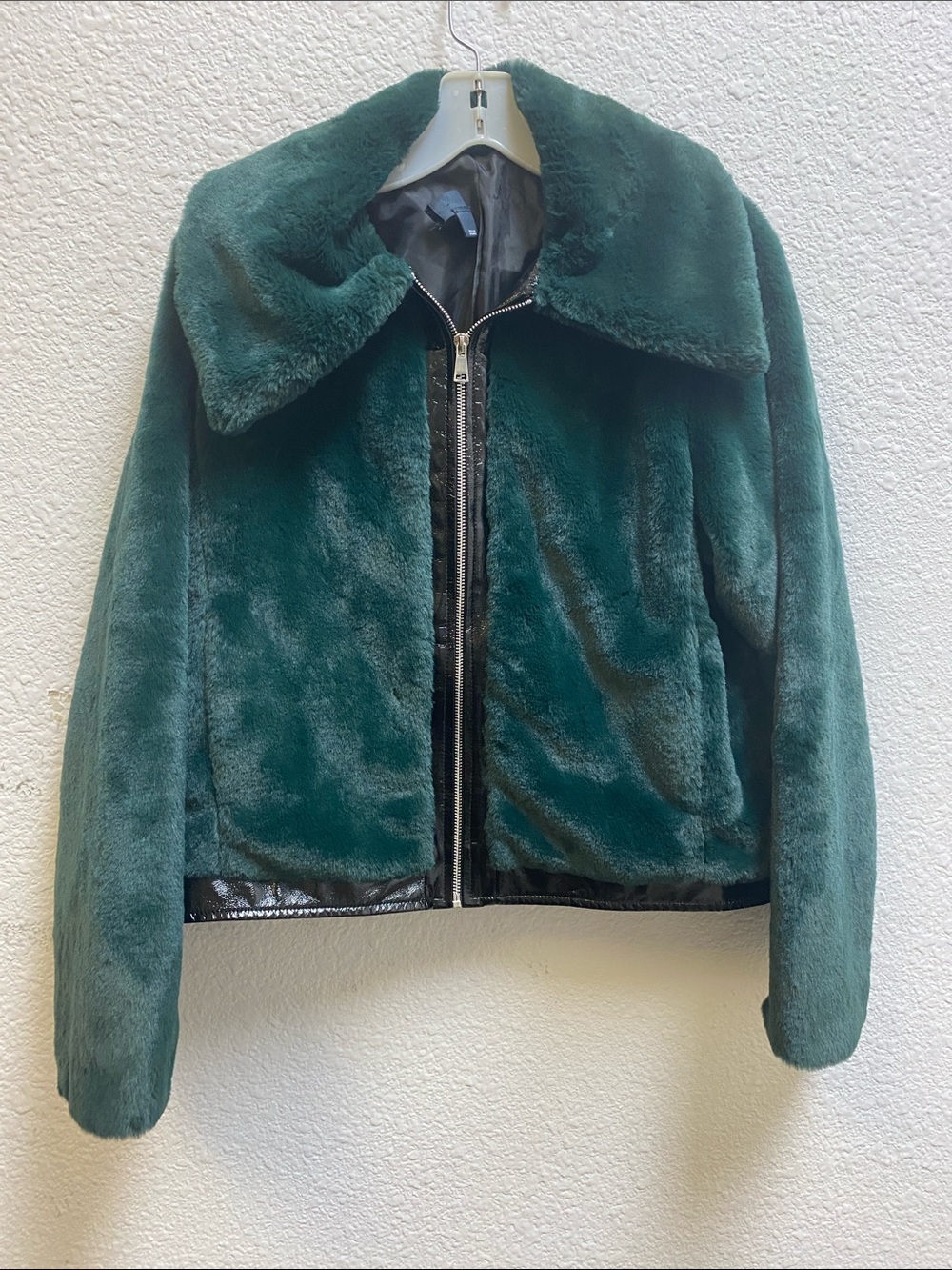 Maeve Emerald Green Faux Fur Zip-Up Jacket